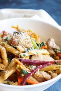 Organic Gluten Free Penne Pasta with Lemon Chicken, Chard, Carrots