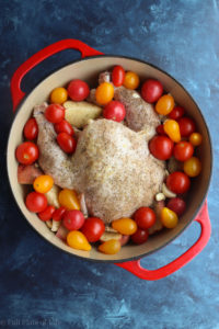 Organic Baked Lemon Chicken Thyme in a pot uncooked